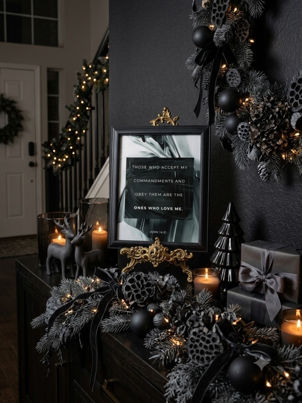 Framed Bible Verse Print John 14:21 Black Frame Vertical 12 x 9 in